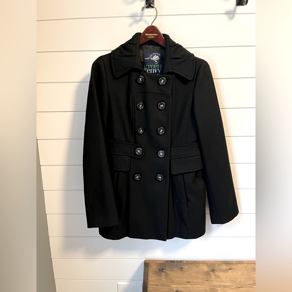 Black Wool Pea Coat - M